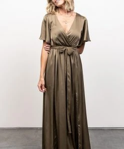 BB Custom Dresses Sicily Satin Maxi Dress | Olive