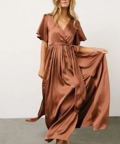BB Custom Sicily Satin Maxi Dress | Rosy Brown