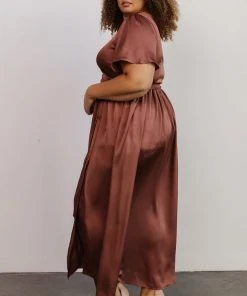 BB Custom Sicily Satin Maxi Dress | Rosy Brown