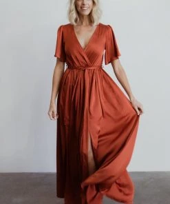 BB Custom Sicily Satin Maxi Dress | Rust