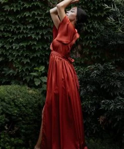 BB Custom Sicily Satin Maxi Dress | Rust