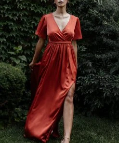 BB Custom Sicily Satin Maxi Dress | Rust