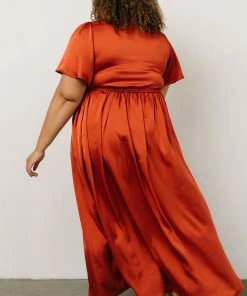BB Custom Sicily Satin Maxi Dress | Rust