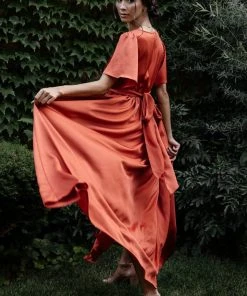 BB Custom Sicily Satin Maxi Dress | Rust