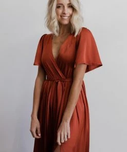 BB Custom Sicily Satin Maxi Dress | Rust