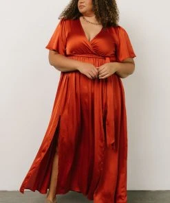 BB Custom Sicily Satin Maxi Dress | Rust