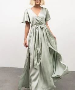 BB Custom Sicily Satin Maxi Dress | Sage