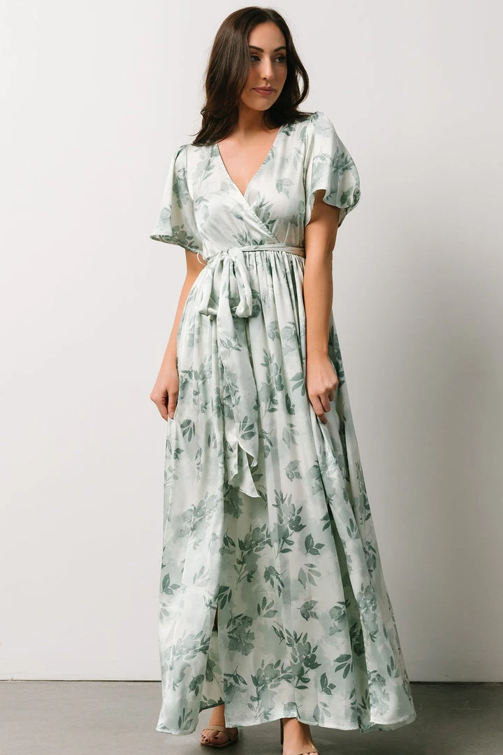 BB Custom Sicily Satin Maxi Dress | Sage Floral Dresses 6 BB Custom Sicily Satin Maxi Dress | Sage Floral Dresses
