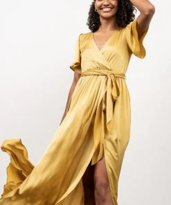 BB Custom Sicily Satin Maxi Dress | Yellow Dresses