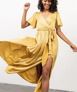 BB Custom Sicily Satin Maxi Dress | Yellow Dresses
