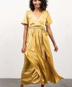 BB Custom Sicily Satin Maxi Dress | Yellow Dresses
