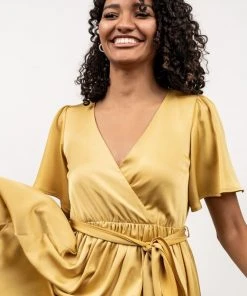 BB Custom Sicily Satin Maxi Dress | Yellow Dresses