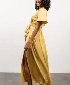 BB Custom Sicily Satin Maxi Dress | Yellow Dresses