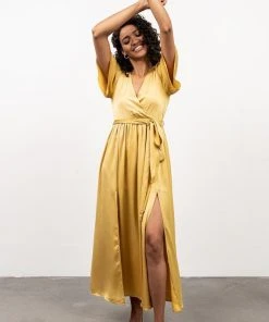 BB Custom Sicily Satin Maxi Dress | Yellow Dresses