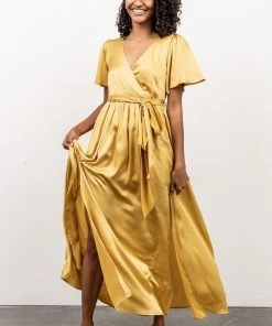 BB Custom Sicily Satin Maxi Dress | Yellow Dresses