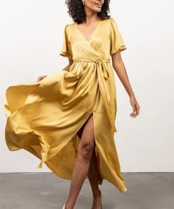 BB Custom Sicily Satin Maxi Dress | Yellow Dresses