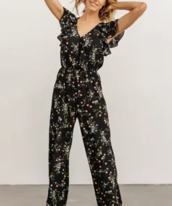 KM Silvia Ruffle Jumpsuit | Black Floral Mother Of The Bride