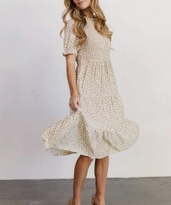 HAY Skylar Smocked Midi Dress | Yellow Floral