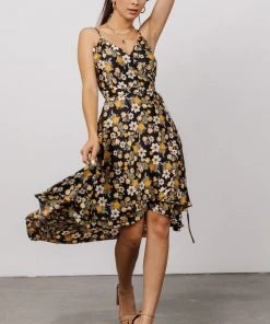 BB Custom Steffi Tulip Wrap Dress | Black Floral