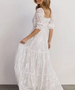 BB Custom Stella Smocked Lace Maxi Dress | Off White Dresses