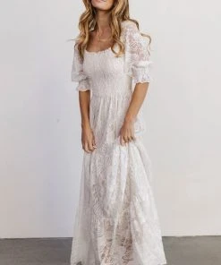 BB Custom Stella Smocked Lace Maxi Dress | Off White Dresses