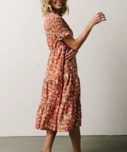 HAY Suzette Smocked Midi Dress | Coral Floral Dresses