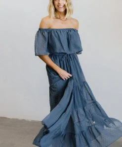 BB Custom Dresses Swiss Dot Maxi Dress | Blue