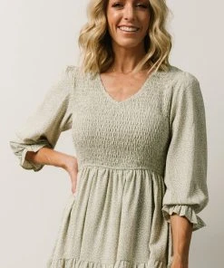 POL Tarryn Smocked Midi Dress | Dusty Olive Floral