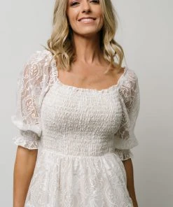BB Custom Dresses Tate Smocked Lace Short Dress | Off White