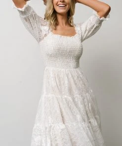 BB Custom Dresses Tate Smocked Lace Short Dress | Off White