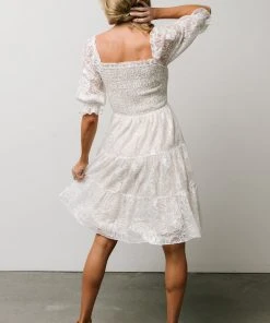 BB Custom Dresses Tate Smocked Lace Short Dress | Off White