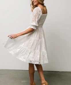 BB Custom Dresses Tate Smocked Lace Short Dress | Off White