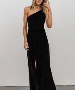 BB Custom Tatiana Velvet One Shoulder Maxi Dress | Black