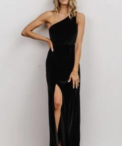 BB Custom Tatiana Velvet One Shoulder Maxi Dress | Black