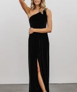 BB Custom Tatiana Velvet One Shoulder Maxi Dress | Black
