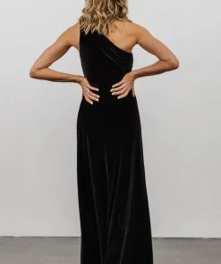 BB Custom Tatiana Velvet One Shoulder Maxi Dress | Black