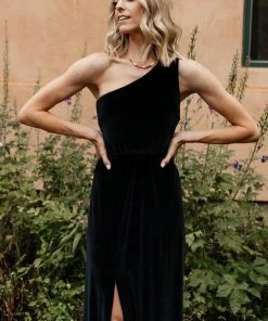 BB Custom Tatiana Velvet One Shoulder Maxi Dress | Black