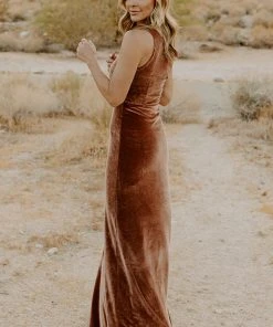 BB Custom Dresses Tatiana Velvet One Shoulder Maxi Dress | Bronze
