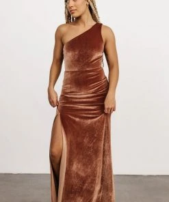 BB Custom Dresses Tatiana Velvet One Shoulder Maxi Dress | Bronze