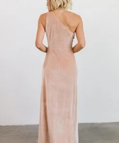 BB Custom Tatiana Velvet One Shoulder Maxi Dress | Champagne Dresses