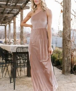 BB Custom Tatiana Velvet One Shoulder Maxi Dress | Champagne Dresses