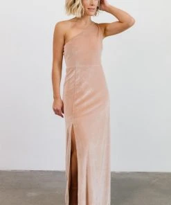 BB Custom Tatiana Velvet One Shoulder Maxi Dress | Champagne Dresses