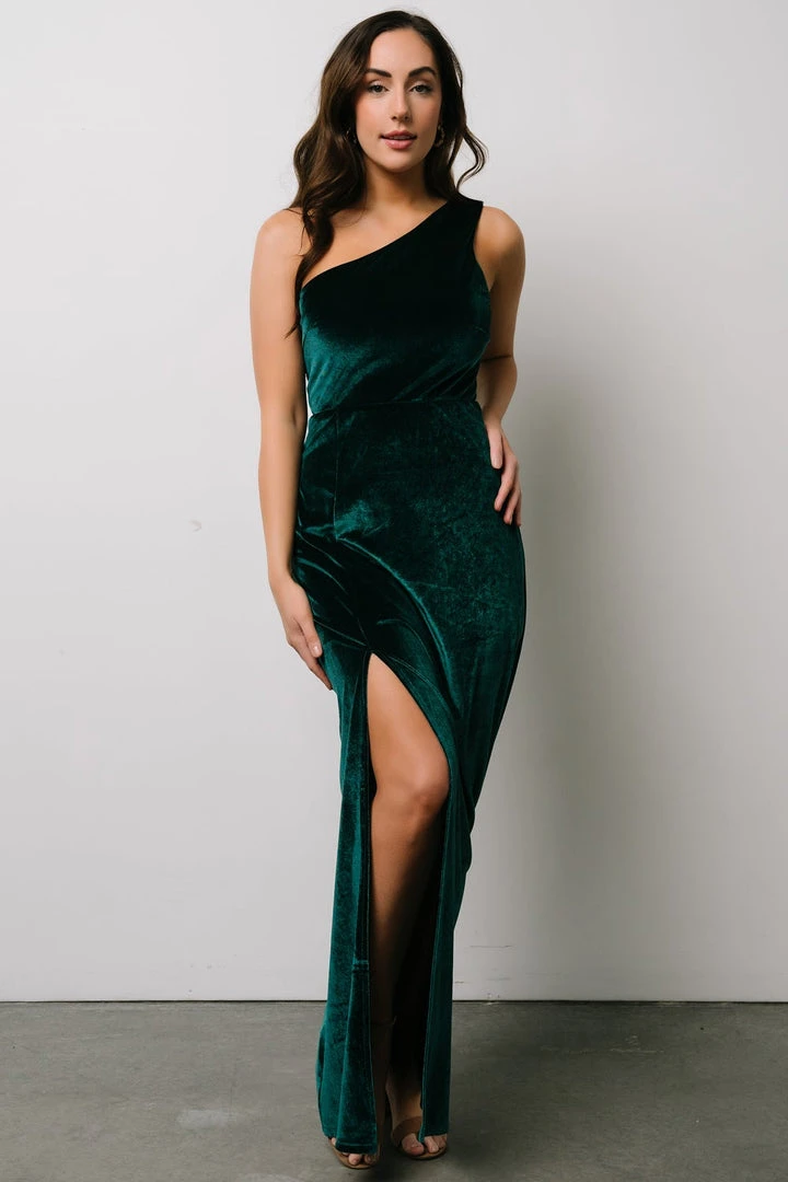 BB Custom Tatiana Velvet One Shoulder Maxi Dress | Emerald Dresses 8 BB Custom Tatiana Velvet One Shoulder Maxi Dress | Emerald Dresses