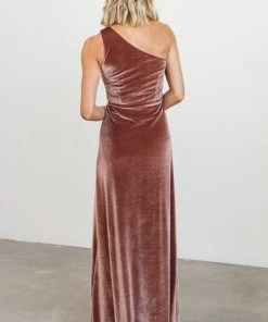 BB Custom Tatiana Velvet One Shoulder Maxi Dress | Rose