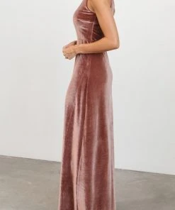 BB Custom Tatiana Velvet One Shoulder Maxi Dress | Rose
