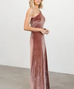 BB Custom Tatiana Velvet One Shoulder Maxi Dress | Rose
