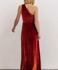 BB Custom Dresses Tatiana Velvet One Shoulder Maxi Dress | Rust 14 BB Custom Dresses Tatiana Velvet One Shoulder Maxi Dress | Rust