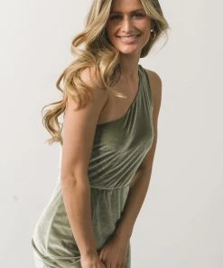 BB Custom Tatiana Velvet One Shoulder Maxi Dress | Sage Dresses