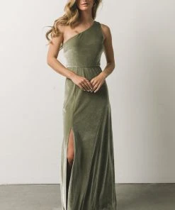 BB Custom Tatiana Velvet One Shoulder Maxi Dress | Sage Dresses
