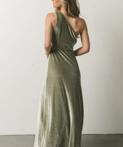 BB Custom Tatiana Velvet One Shoulder Maxi Dress | Sage Dresses